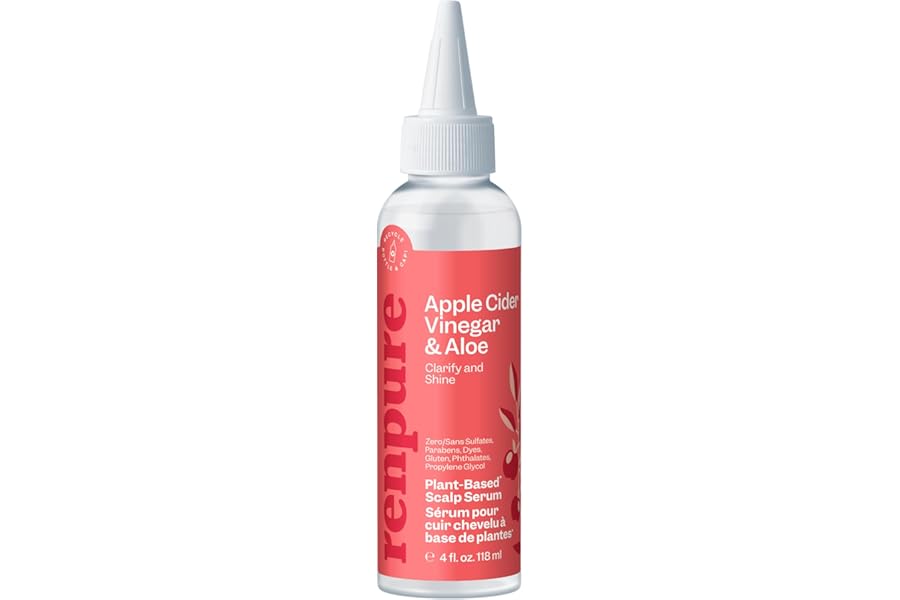 Renpure Apple Cider Vinegar Scalp Serum, Plant-Based – Detoxifies, Balances & Hydrates Scalp for Softer, Shinier Hair – For Itchy Scalp – Apple Cider Vinegar, Ginger Root, Peppermint Leaf – 4 Fl Oz