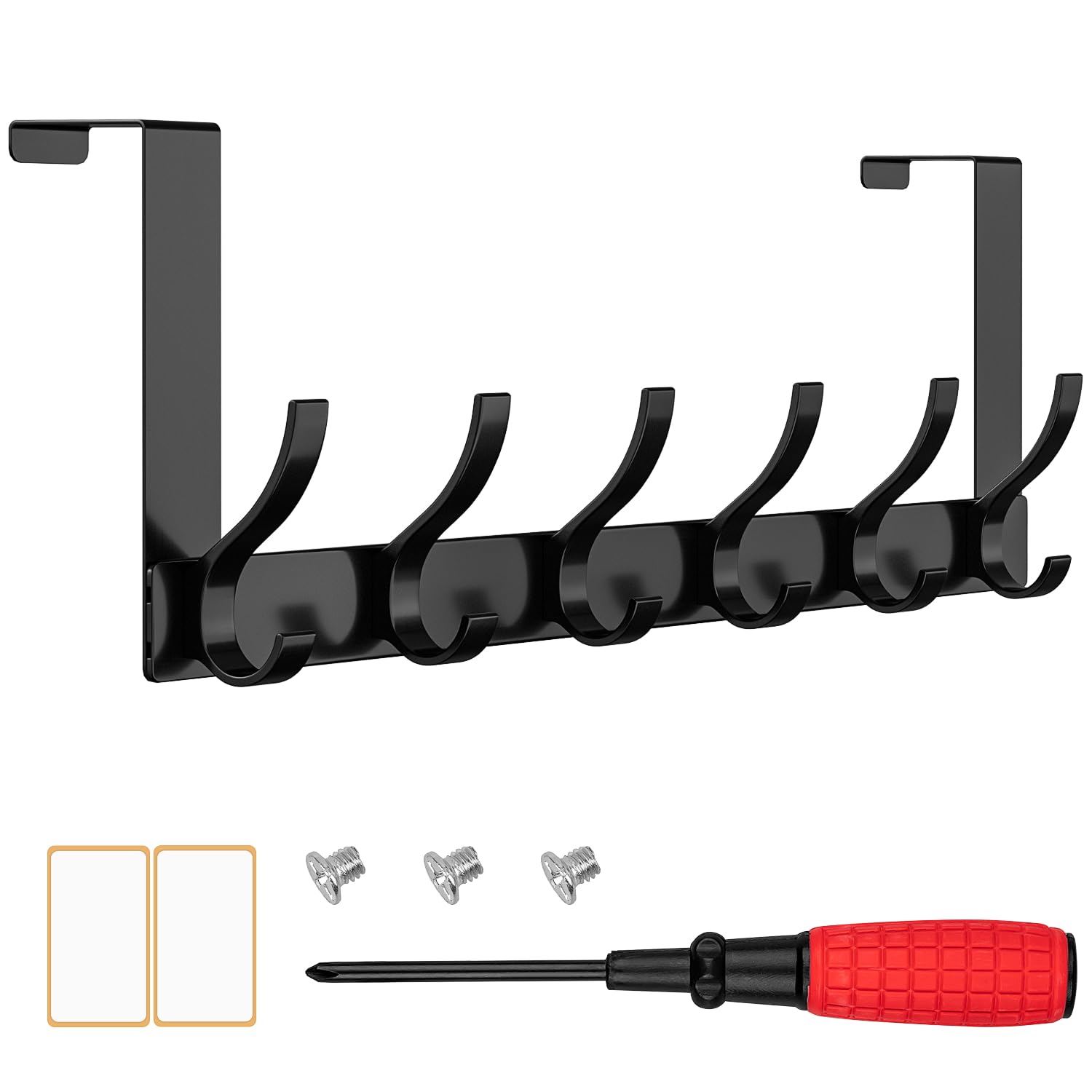 Photo 1 of TEELLA Over The Door Hooks, 12 Hooks Over The Door Hanger Hook, 15.5" L x 4.5" H Over Door Hook, Over Door Towel Rack Coat Rack, Door Hooks for Hanging, Black