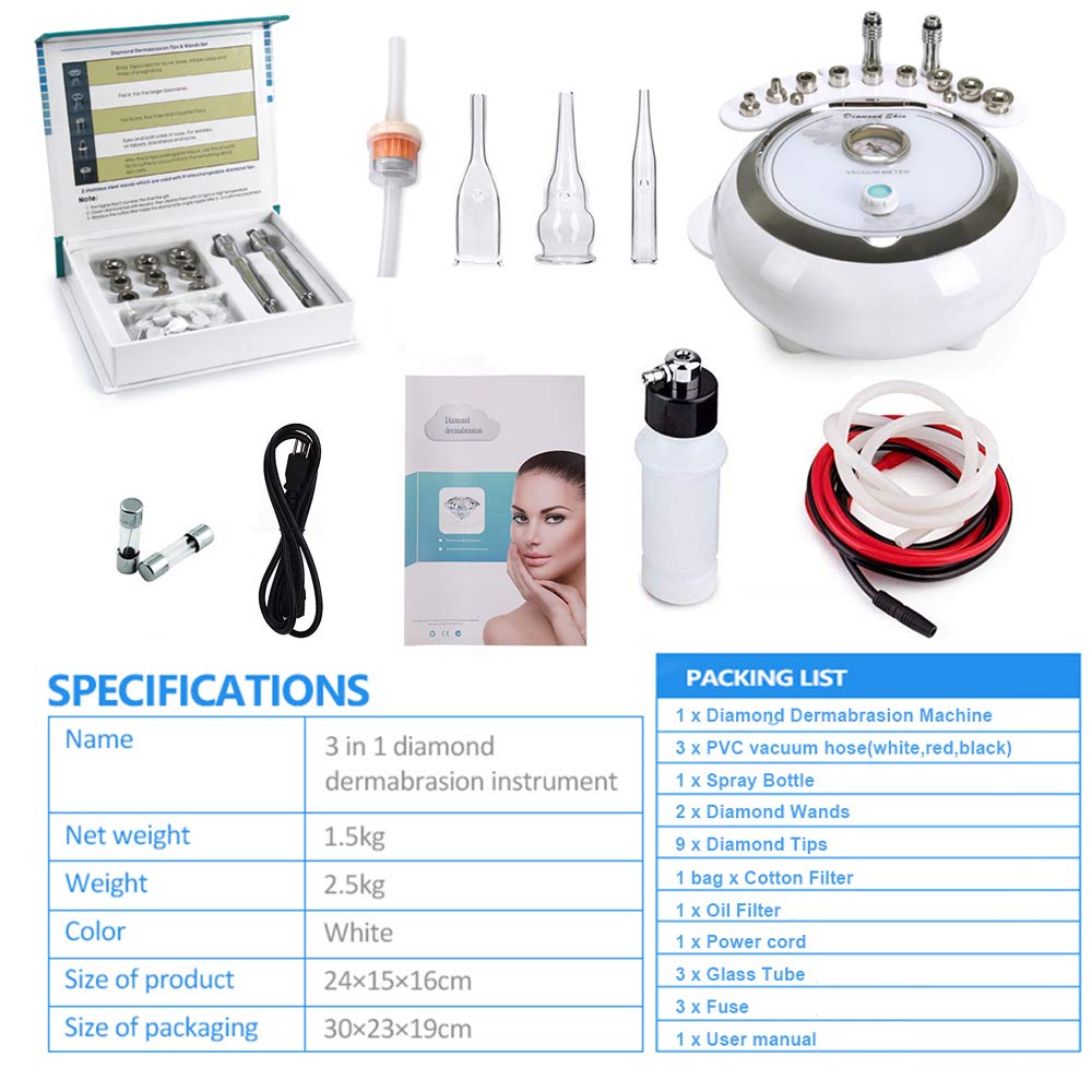 3 in 1 Diamond Microdermabrasion Machine, TopDirect Facial Skin Care Salon Equipment w/Vacuum & Spray (Strong Suction Power: 65-68cmhg): Beauty