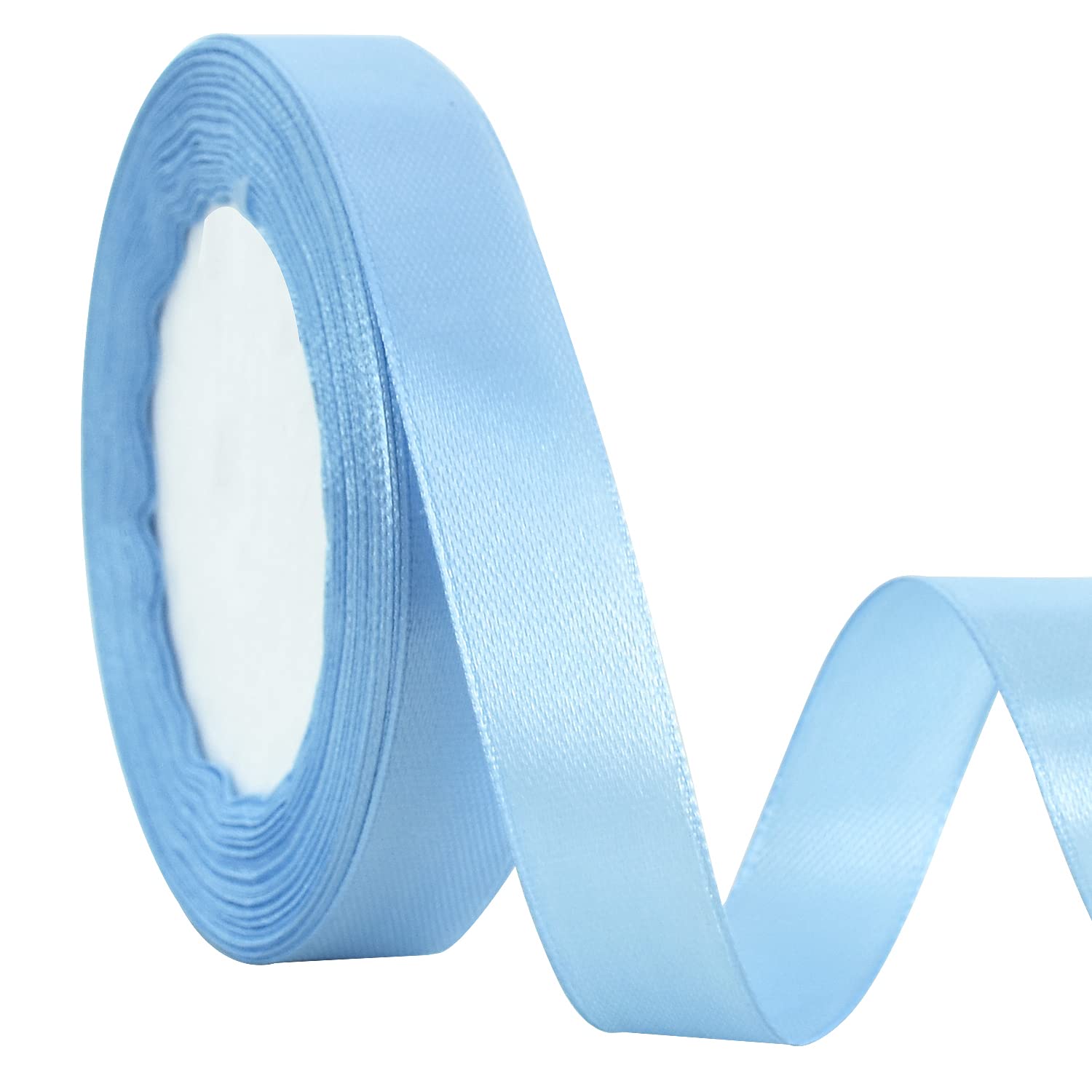 TONIFUL 15mm X 22M Light Blue Satin Ribbon Wide Solid Fabric Ribbons for Wedding Car Cutting Ceremony Grand Opening Chair Sash Hair Sewing Craft Gift Wrapping Wedding Party Decoration