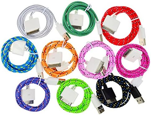 LANSUNS 10PCS/Lot Multicolor Cute Rugged Braided Nylon USB 2.0 Charger Data Cable Cord for iPhone 4 4S iPad 1/2/3 iPod Nano Touch (3Ft / 1 Meter)