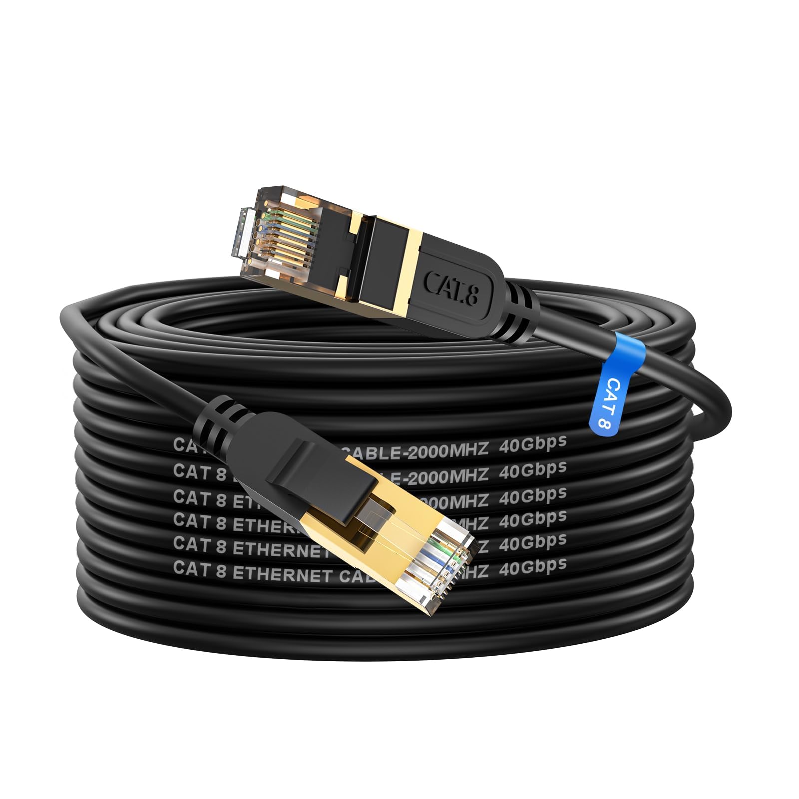 Photo 1 of Cat 8 Ethernet Cable, 75FT High Speed Heavy Duty 26AWG Cat8 LAN Network Cable 40Gbps, 2000Mhz with Gold Plated RJ45 Connector, Outdoor&Indoor Internet Cable Compatible for Router Gaming Modem Xbox