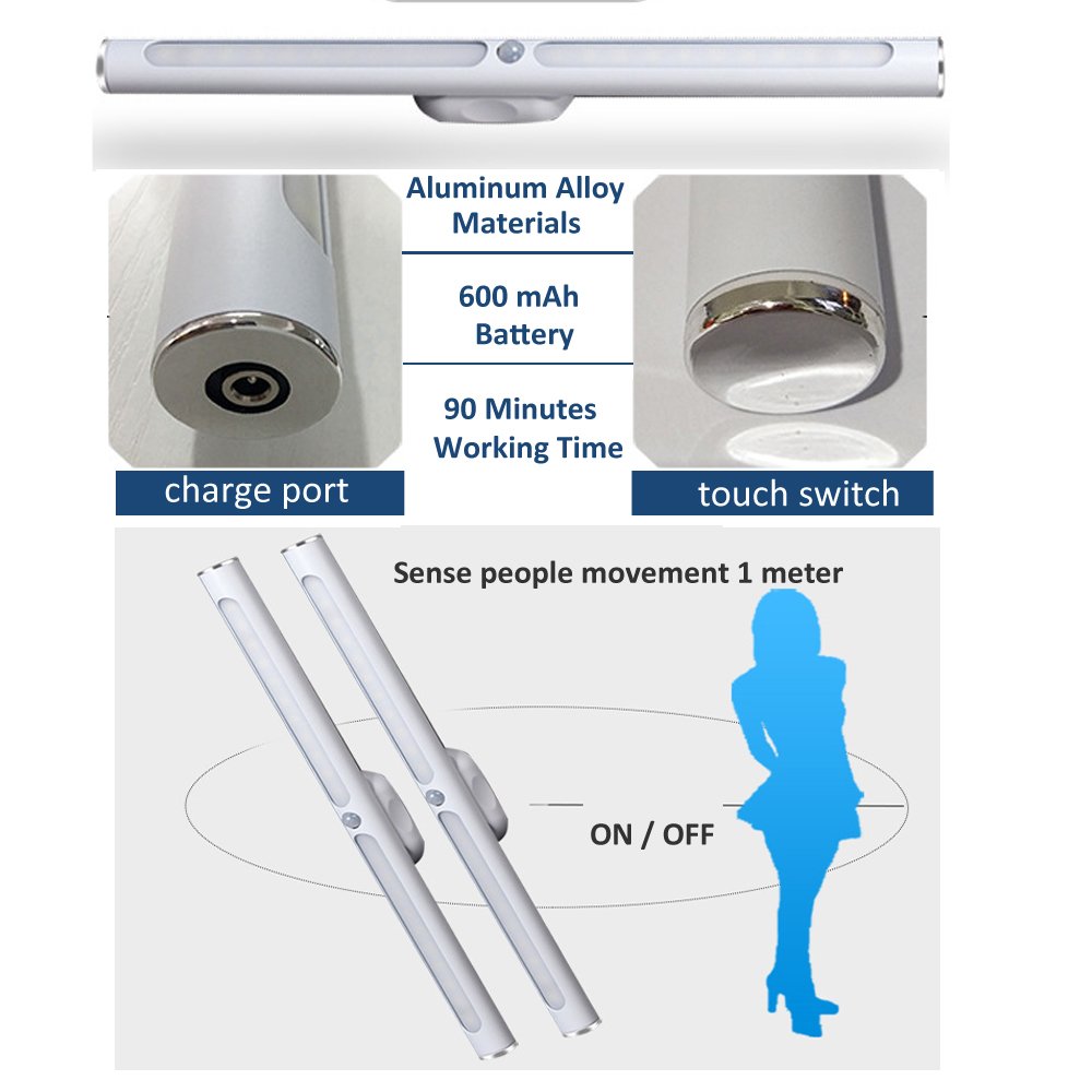 Lampe de Placard 22 LED Veilleuse LED avec Détecteur de Mouvement 3 Modes d’Eclairage Lampe d\'Armoire à Pile sans Fil USB Rechargeable pour Armoire Placard Meuble de Cuisine Escalier Miroir Lumière Chaud