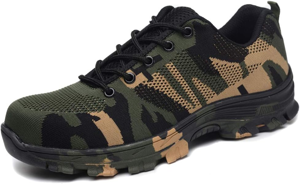 Work Safety Shoes Men Steel Toe Construction Boots Women Protection Trainers for Military Police Road Workers Welder Platform Camouflage of Black Blue Green UK 5-11