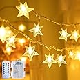 Brightown Star String Lights Battery Operated - 17 ft 50 LED Star Fairy String Lights with Remote and Timer, 8 Modes Waterproof for Bedroom Tent Loft Bed Patio Party Wedding Decor, Warm White