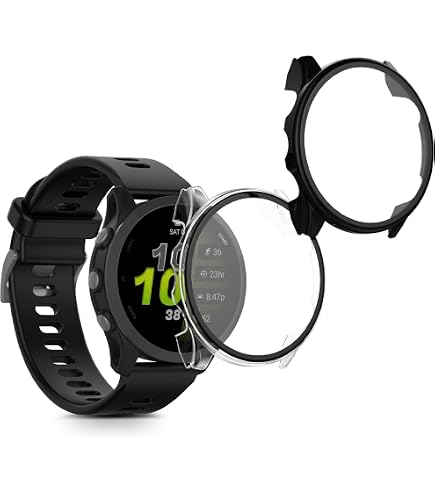 Funda Protectora Con Cristal Templado Para Garmin Forerunner 970 – Carcasa PC Duro, Antigolpes, Transparente Y Negro