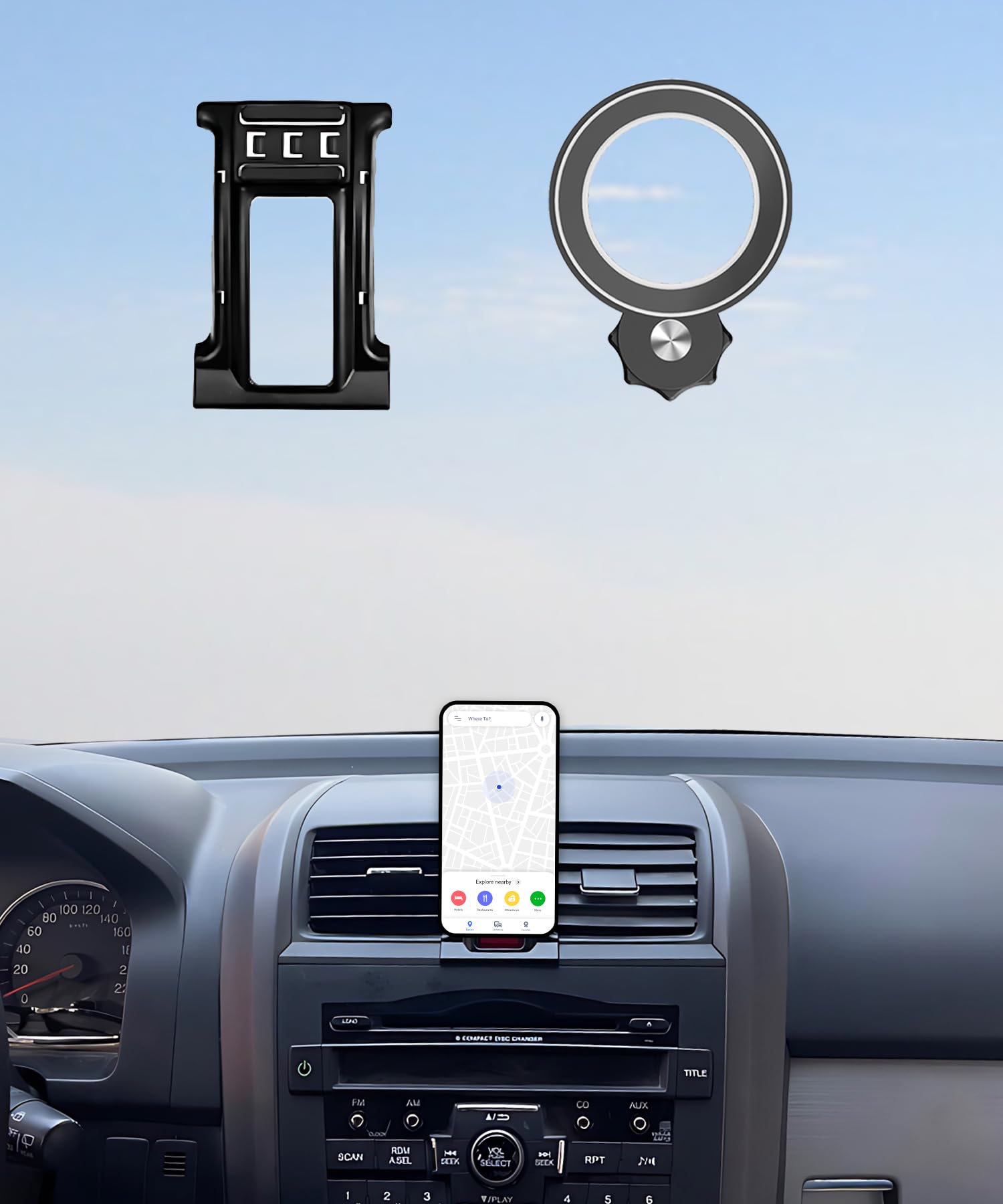 AbeeyGeomarn Car Phone Holder for Honda CR-V 2007-2011 CRV Accessories Compatible with MagSafe Hands-Free 360 Degree Rotation Adjustable Cell Phone Mount Does Not Affect Air Vent