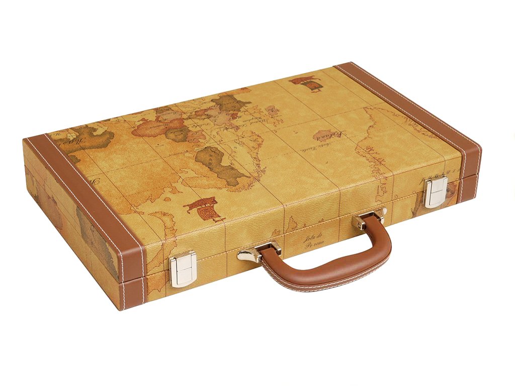Middleton Games NEW! - 15-inch Luxurious Map Backgammon Set - Brown Board