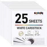 Koogel 25 Sheets 12x12 White Cardstock Paper, 65LB/180GSM Square Paper | Scrapbooking, Card Making, Invitations and DIY Proje