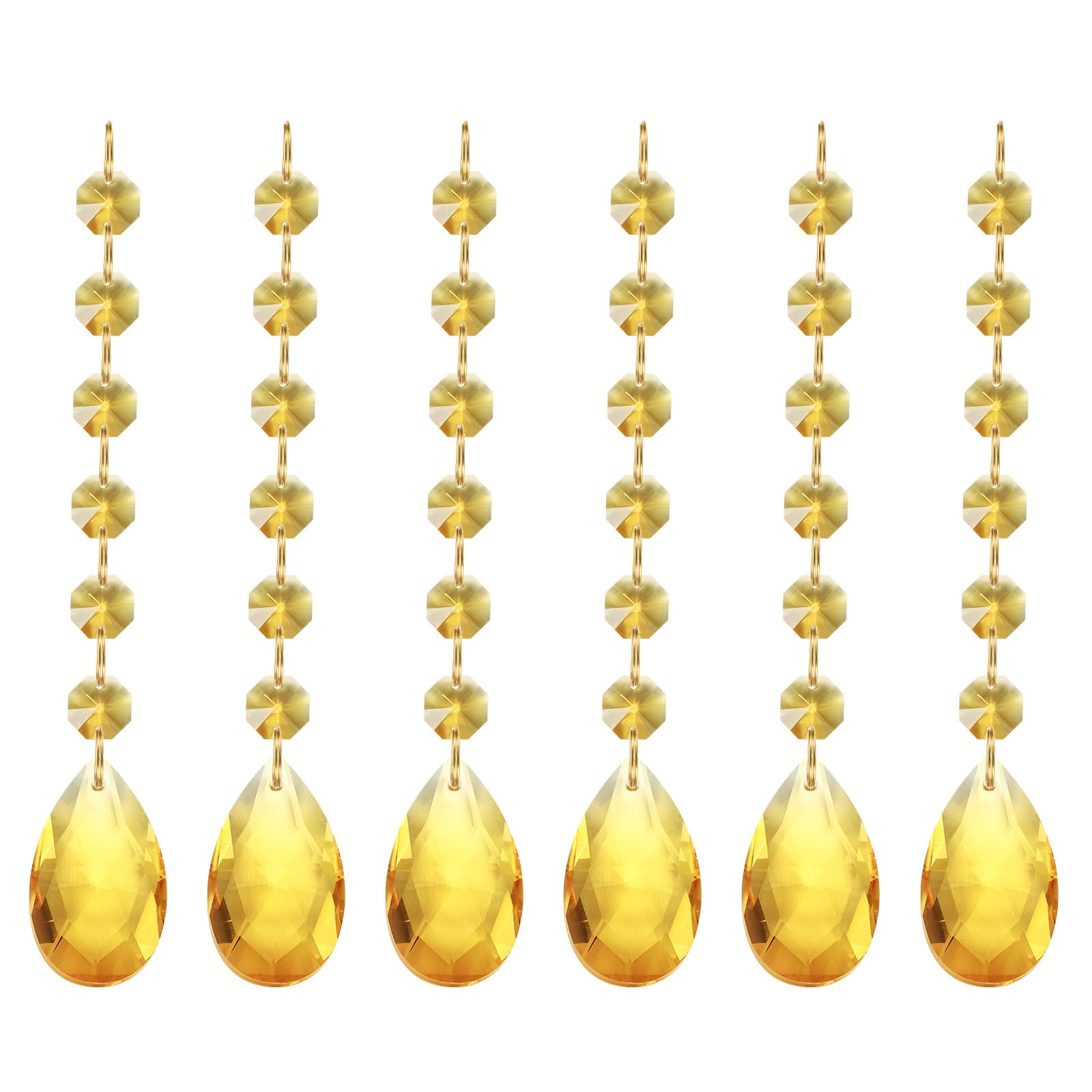 PATIKIL Teardrop Crystal Chandelier Pendants Beads, 6 Pack 160mm Length 38mm Chandelier Prisms Parts Ornaments Hanging Beads for DIY Arts Crafts Decoration, Gold Tone