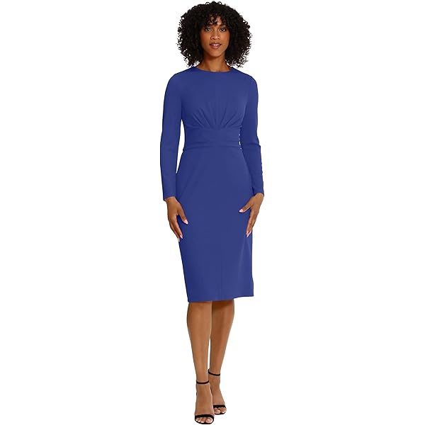 Maggy London Women's Scuba Crepe Pleat Tuck Waist Dress, Twilight