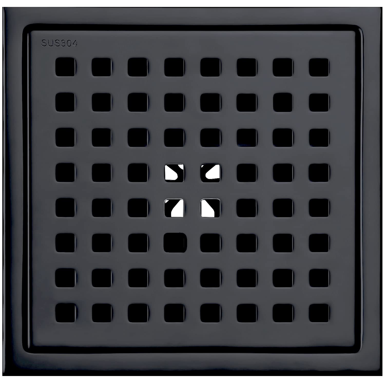 TRUSTMI 6-Inch Square Shower Drain Matte Black with Removable Grid Grate Floor Drain Cover, High Flow 2" Smooth Outlet, SUS 304 Stainless Steel