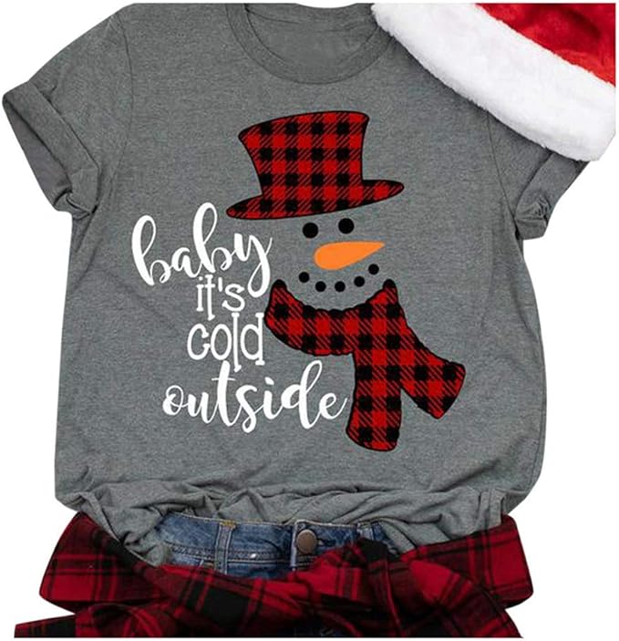 Amazon Wangolk Tシャツ レディース クリスマス服装 スチューム レタープリント 漫画柄 可愛い 丸首 ブラウス 大きい