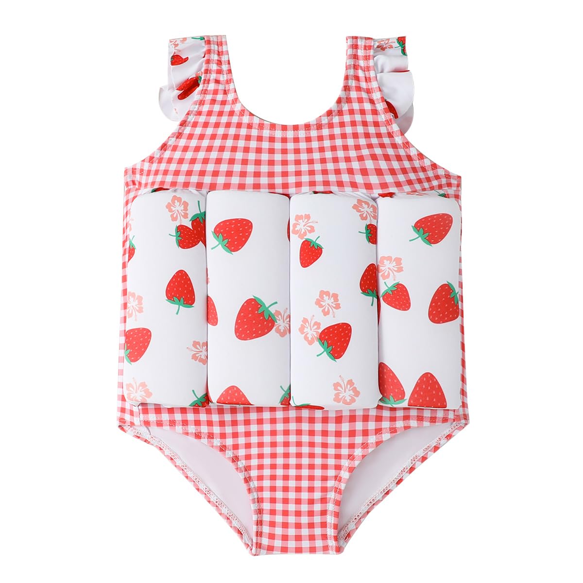 Photo 1 of  2-3 Years IDOPIP Kids Baby Girl Float Suit Strawberry Floatation Swimsuit with Adjustable Buoyancy Bathing Swimwear Toddler One Piece Swimming Suit Summer Sleeveless Swim Vest Jacket Red Strawberry