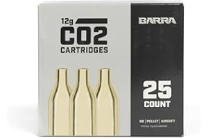 Barra Airguns 12 Gram CO2 Cartridges, Unthreaded, Compatible for Use with Air Guns, Air Pistols, Airsoft Guns, and Air Rifles, Paintball Gun Accessories, Easy to Install, Brass-Colored Finish