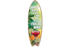 Honey Dew Gifts Happy Hour is Not the Time of the Day It's a State of Mind, 5 inch by 16 inch Surfboard, Wood Sign, Tiki Bar Decoration, Beach Themed Decor, Home Decor, 76085
