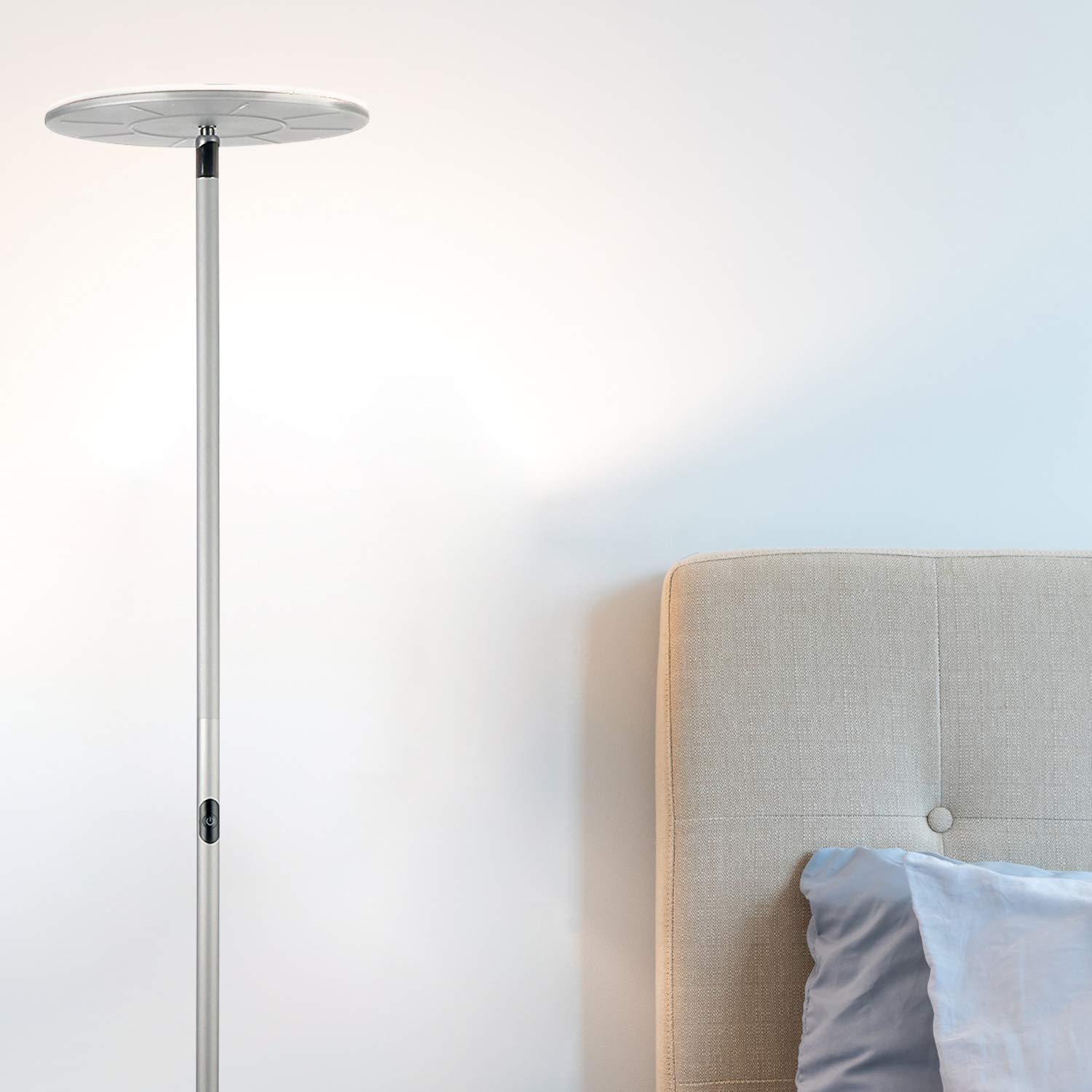 Brightech Sky Flux Dimmable LED Floor Lamp – Super Bright Floor Lamp for Living Room and Offices – Torchiere Standing Lamp with 3 Light Options, Tall Lamp for Bedroom Reading and More - Silver
