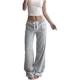 RoseSeek Women's Number Embroidery Sweatpants Wide Leg Pants Athletic Pants Casual Sports Trousers