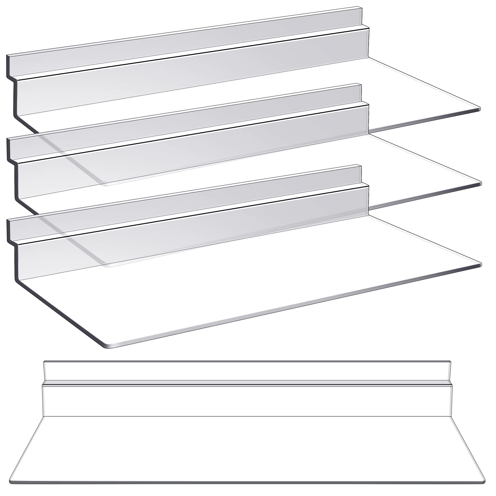 Photo 1 of 4 Pack 4 x 10 Inch Slatwall Shelves Hanging Accessories Clear Slatwall Shelf Plastic Shelves for Wall, Home Shoe Stores Boutiques Supplies (Clear)