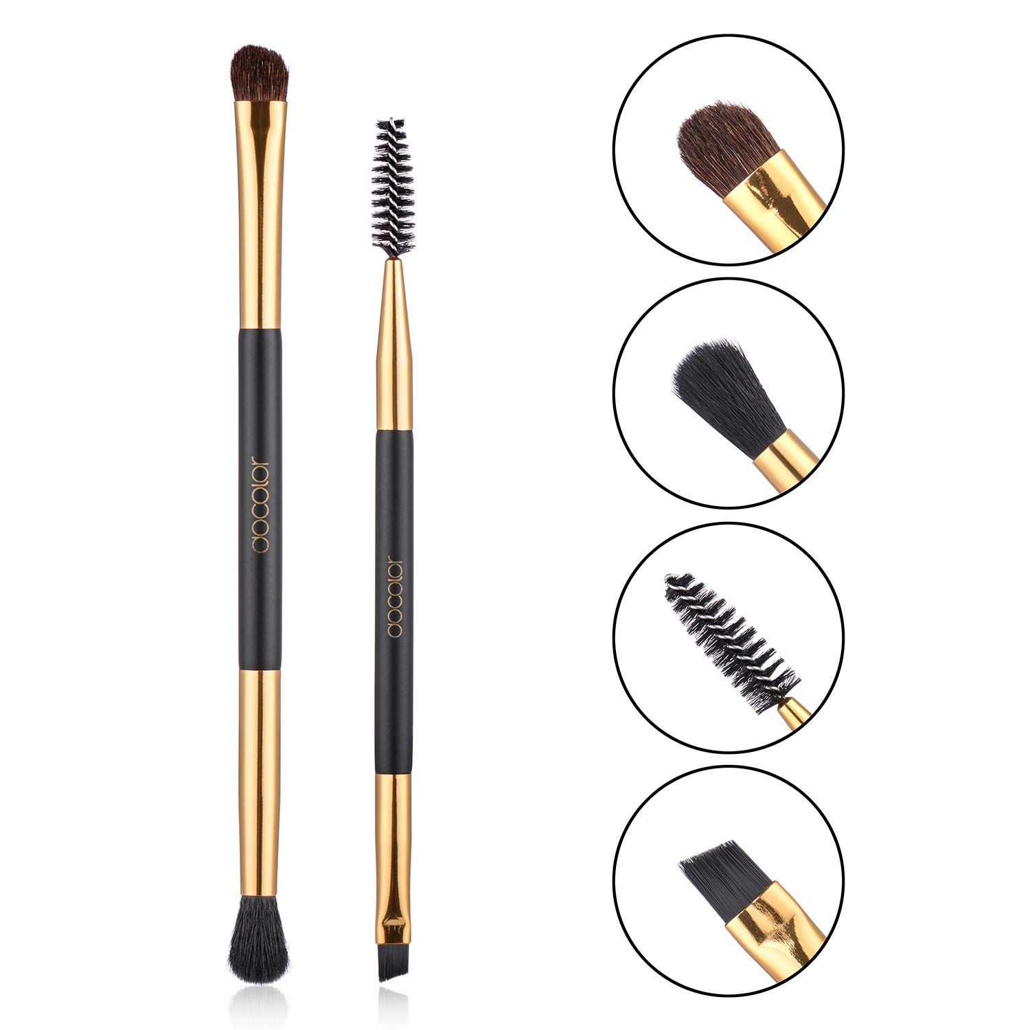 2pcs Duo Eyebrow Brush, Docolor Professional Eye Makeup Tool, Eyeshadow Brush and Spoolie Brush Black: Beauty