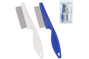 Flea Comb, 2 Pcs Tightly Spaced Teeth Hair Flea Comb Brush for Dogs Cats Pets, Grooming Tool to Remove Mites, Ticks & Dandruf
