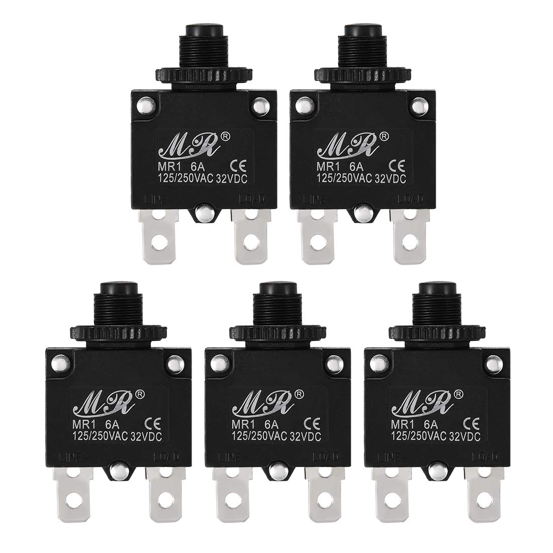 Sourcingmap 5Pcs Thermal Overload Protector AC 125/250V 6A Push Button Reset Circuit Breaker