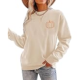 Fall Pumpkin Sweatshirts Women Halloween Embroidered Shirt Thanksgiving Lightweight Pullover Tops Autumn Crewneck Shirts