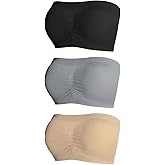 OYOANGLE Women's 3 Pack Bandeau Bras Non Slip No Padding Strapless Wireless Tube Top Bra