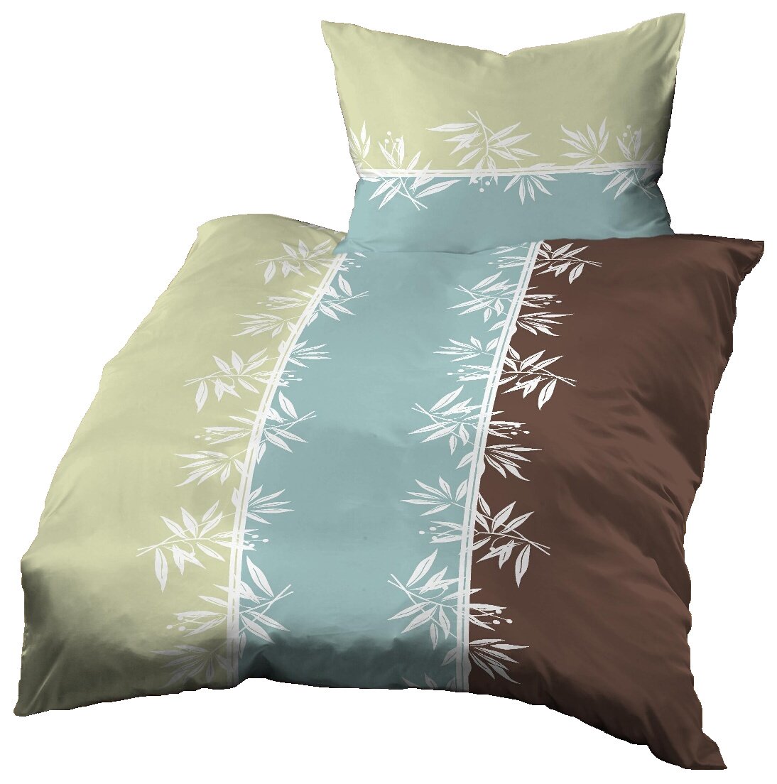 Gerald Wittmann Microfibre Seersucker Duvet Cover Set, Single Bed, Flowers Stripes Yellow Blue Brown, 140x200 cm + 70x90 cm