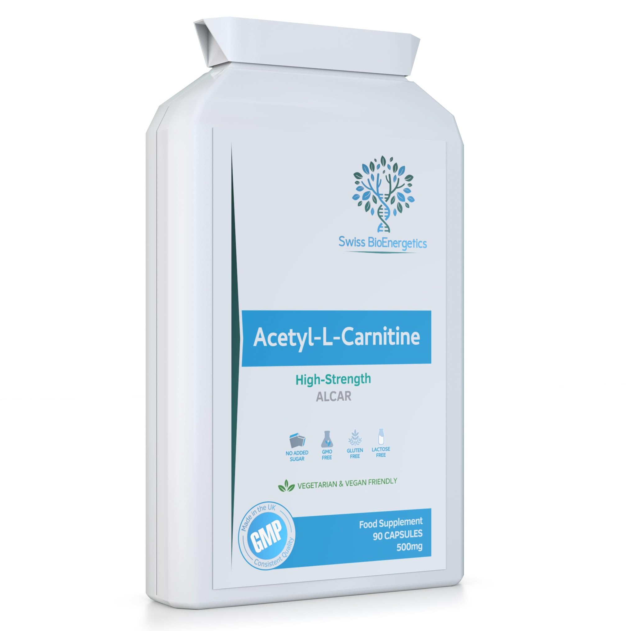 Acetyl-L-Carnitine 500mg 90 Capsules - High-Strength ALCAR with no D-carnitine - Made in The UK - Suitable for Vegans