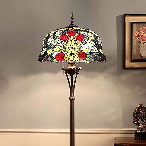 Tiffany Style Floor Lamps Stained Glass Shade Vintage Antique