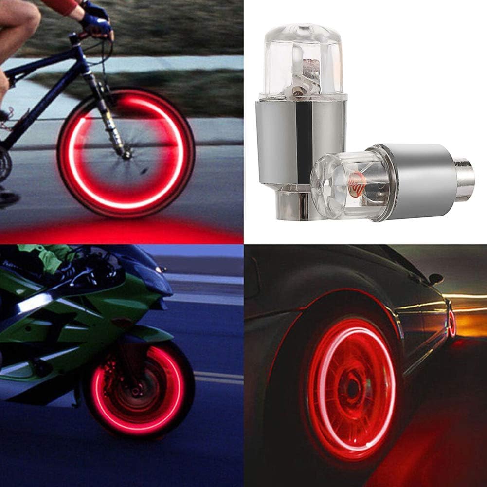 CJRSLRB 2Pack Car Tire Valve Light, Bike LED Wheel Lights, Waterproof Led Valve Cap Lamp for Car/Bike/Motorcycle (Red): Automotive