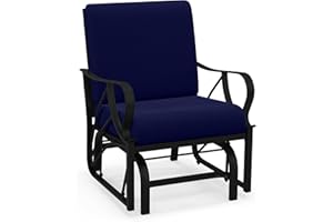 Giantex Outdoor Glider, Patio Rocking Chair with Thick Cushion, Sturdy Metal Frame, Curved Armrest, Ergonomic Design, Single-Person Glider Chair for Garden, Yard, Porch Rocker, Navy