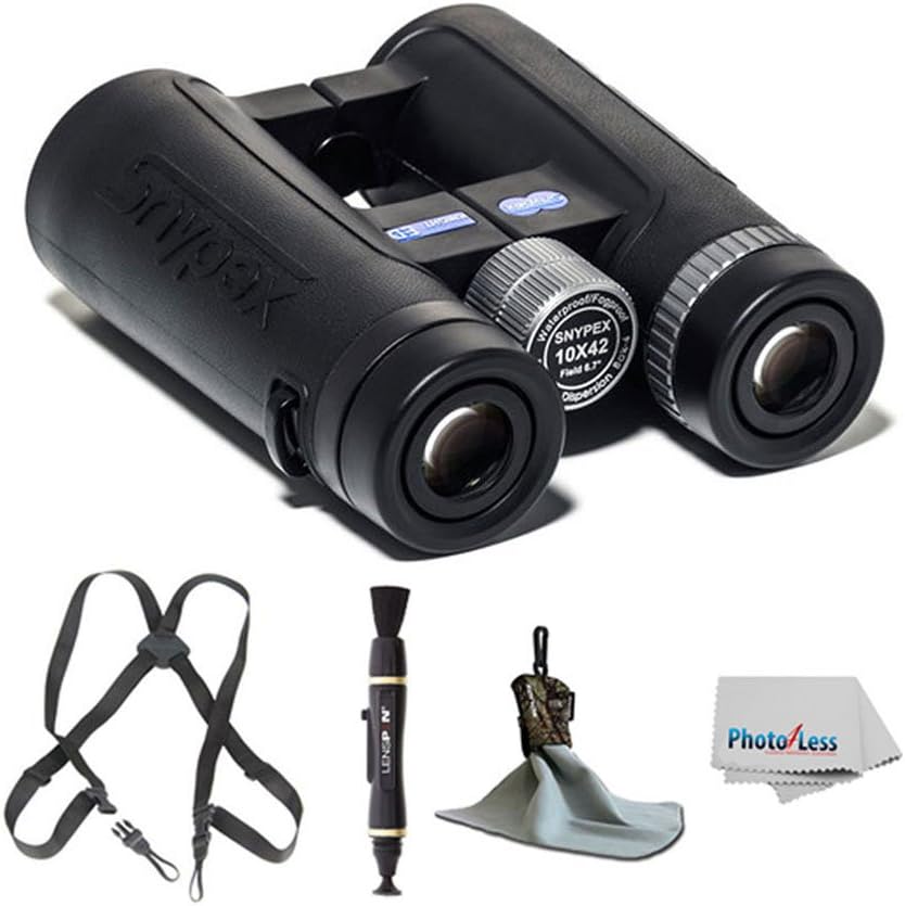 snypex Optics 2016 Knight 10X42 D-ED Wide Views Professional Binoculars for Birders/Hunters with ED Glass Binocular + Harness + Lens Pen + Cleaning Accessories - Valued Bundle
