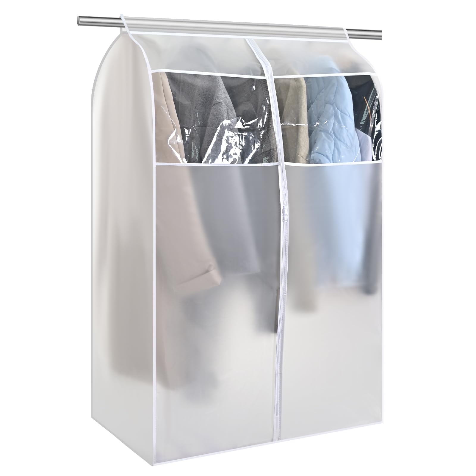 GQC Wardrobe Rail Cover | Heavy Duty PEVA Dustproof Clothing Protector Bag for Storage (80x50x90cm) Full Zipper+Magic Tape Organizer | Fits Garment Rack, Closet System & Industrial Rails