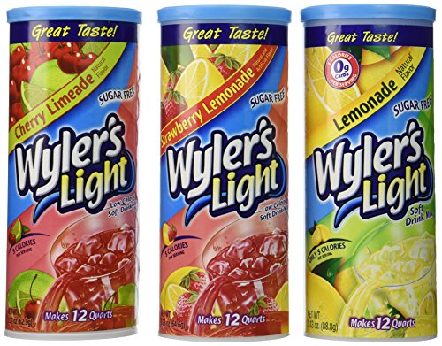 Wylers Light Sugar Free Cherry Limeade, Lemonade and Strawberry Lemonade - 12 Quart Canister (Pack of 3, 1 of Each Flavor)