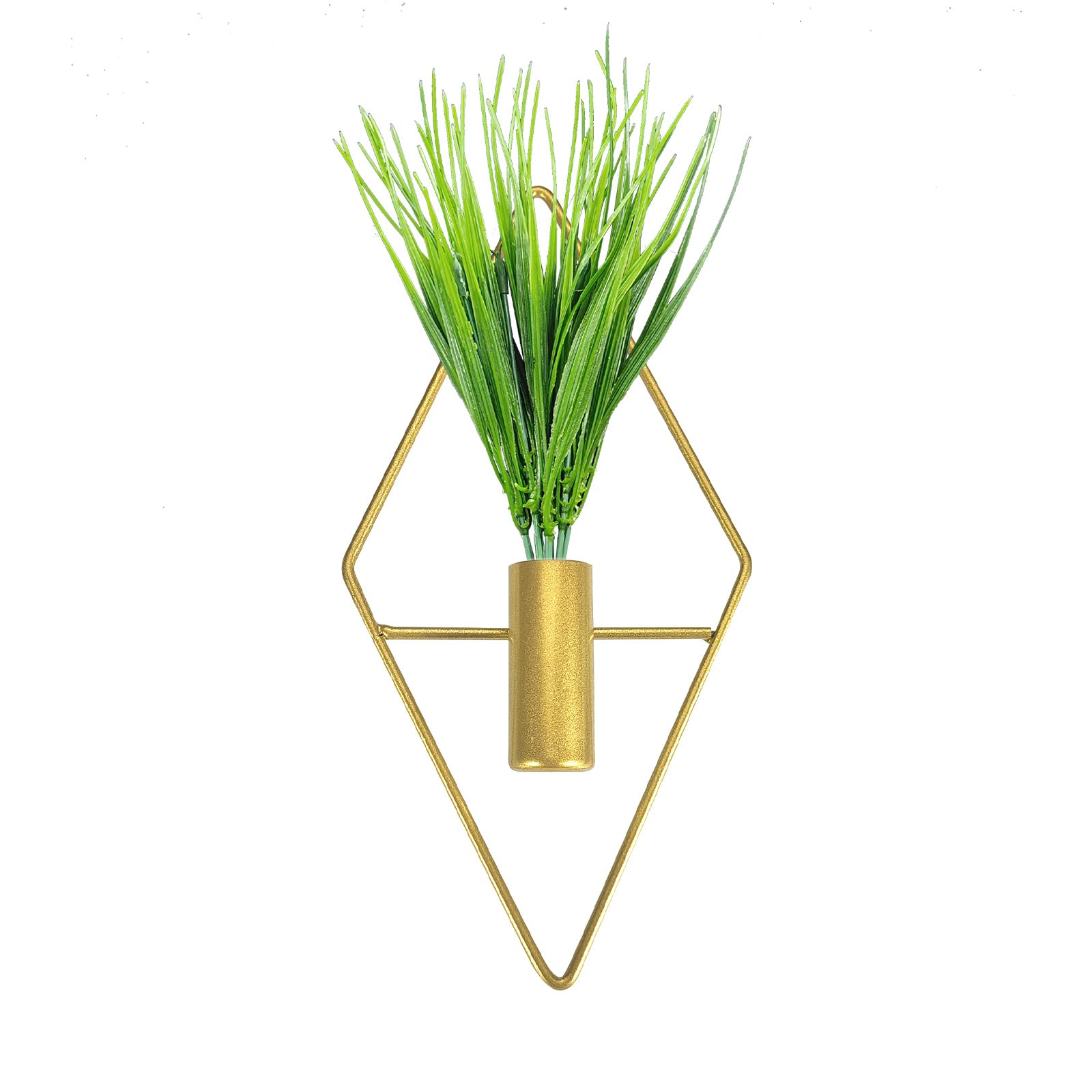 Thatyro Triangle and Rhombus Shapes Metal Hanging Planters Vase with Artificial Aquatic Plants Geometric Wall Decor Indoor Plants Holder for Home Living Room Porch Office (1PCS, Gold)