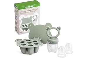 JEXFUN Silicone Baby Fruit Food Feeder & Mini Freezer Nibble Tray, Breastmilk Popsicle Molds for Baby Teething Relief, BPA Free Silicone Teething Toys Feeder for Safe Infant Self Feeding, Extra Food Pouches
