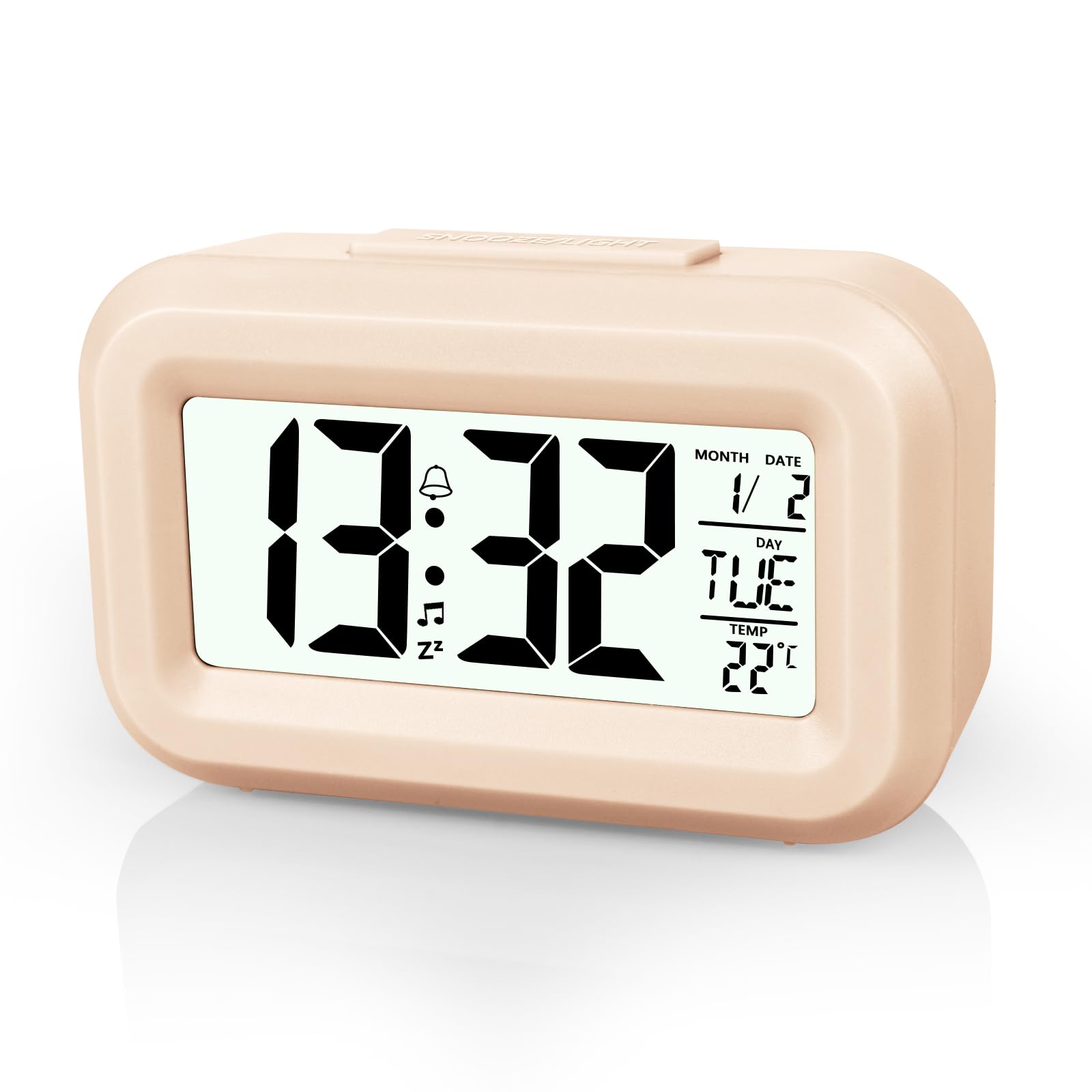 Vicloon Digital Alarm Clock Bedside, LED Display Clocks with Adjustable Snooze 12/24Hr,Temperature, Date,Timer, Light control Portable Alarm clocks for Bedroom Home Office Kitchen（Orange Pink）