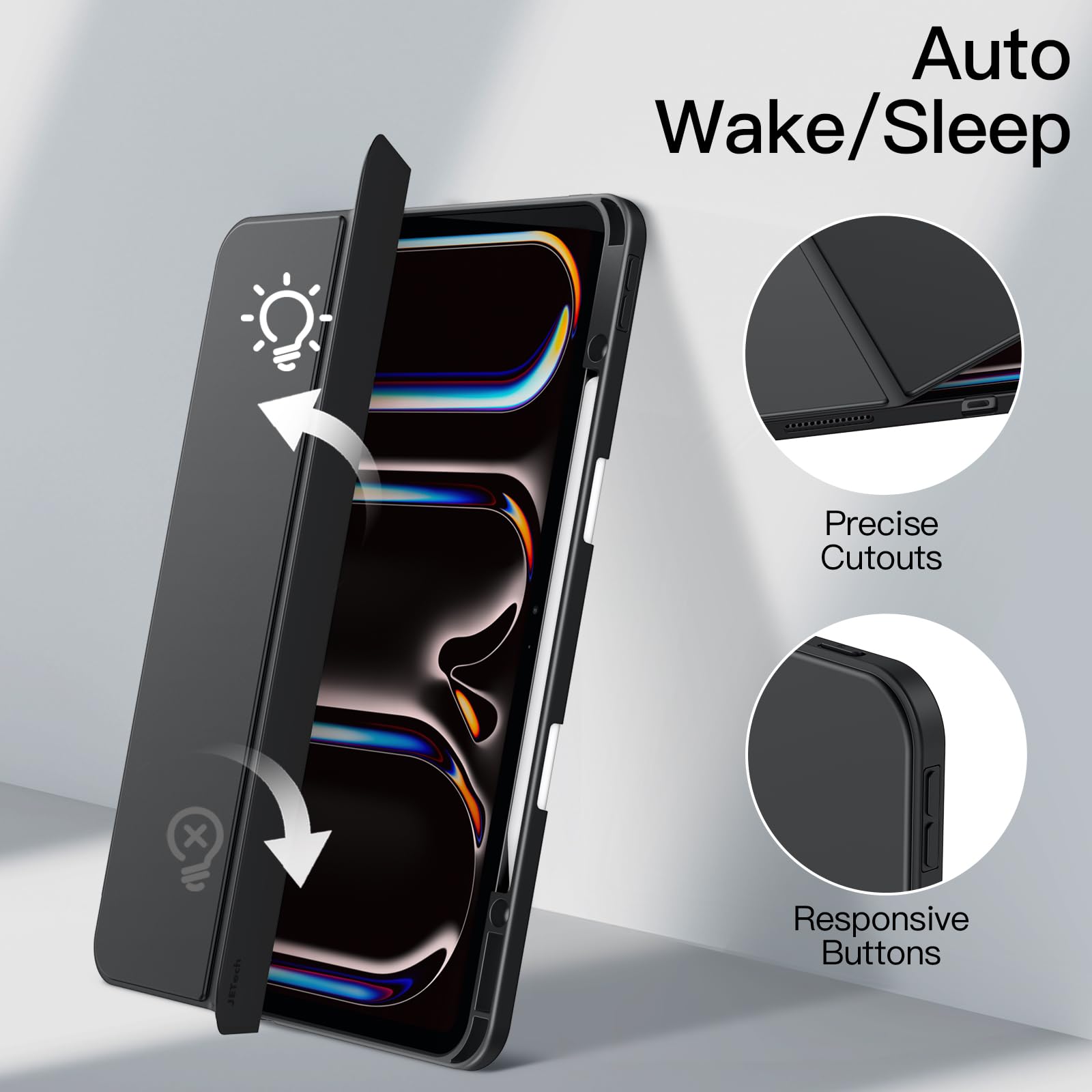 JETech Case for iPad Pro 13-Inch M5/M4 (2025/2024) with Pencil Holder, Clear Transparent Back Shell Slim Stand Shockproof Tablet Cover, Auto Wake/Sleep (Black)