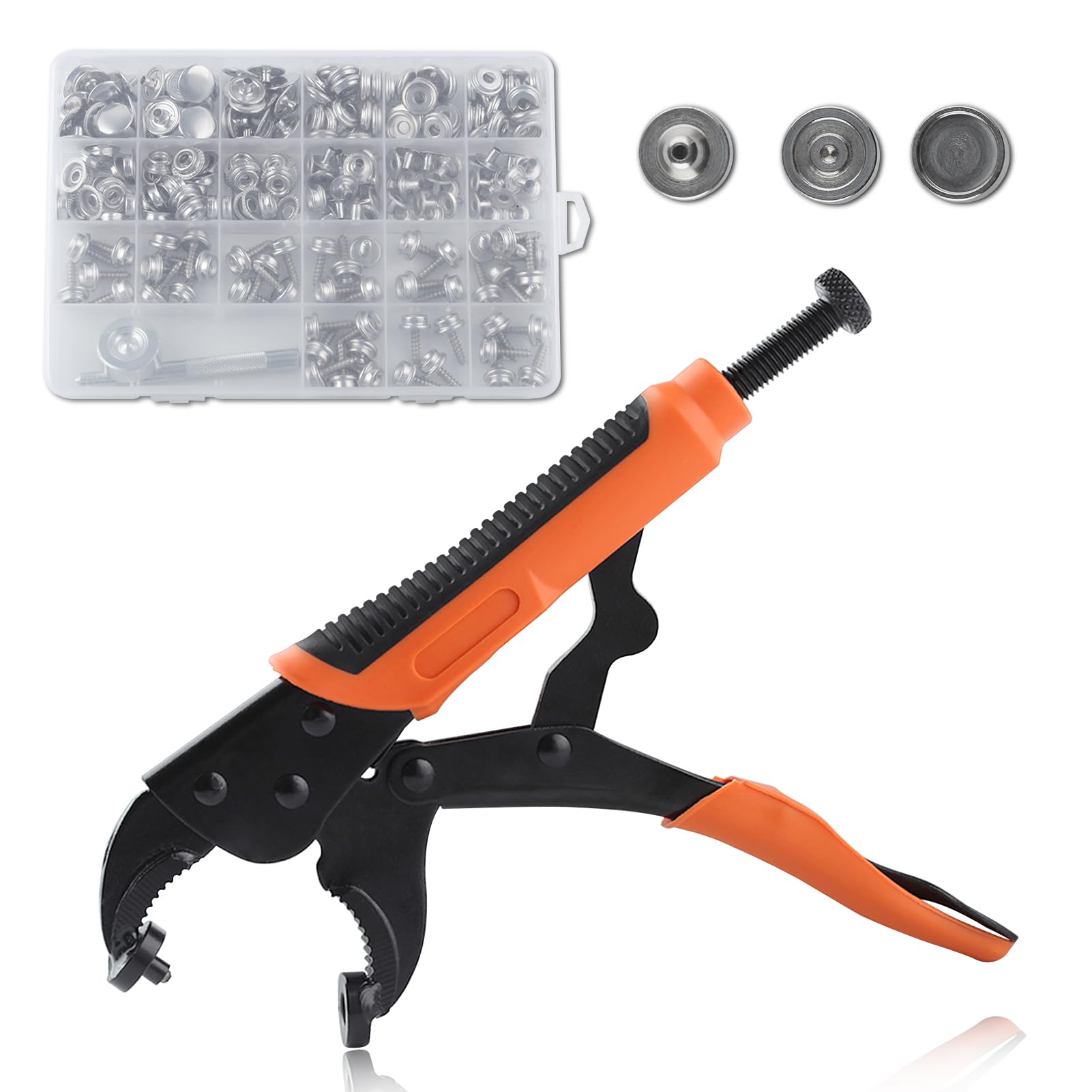 LEONTOOL Heavy Duty Snap Fastener Tool, Adjustable Snap Setter Tool with 50 Sets Snaps, Snap Fastener Pliers for Metal Snaps, Snap Button Kit for Repairing Fabrics, Sewing, Leather, Boat Covers, Tarps