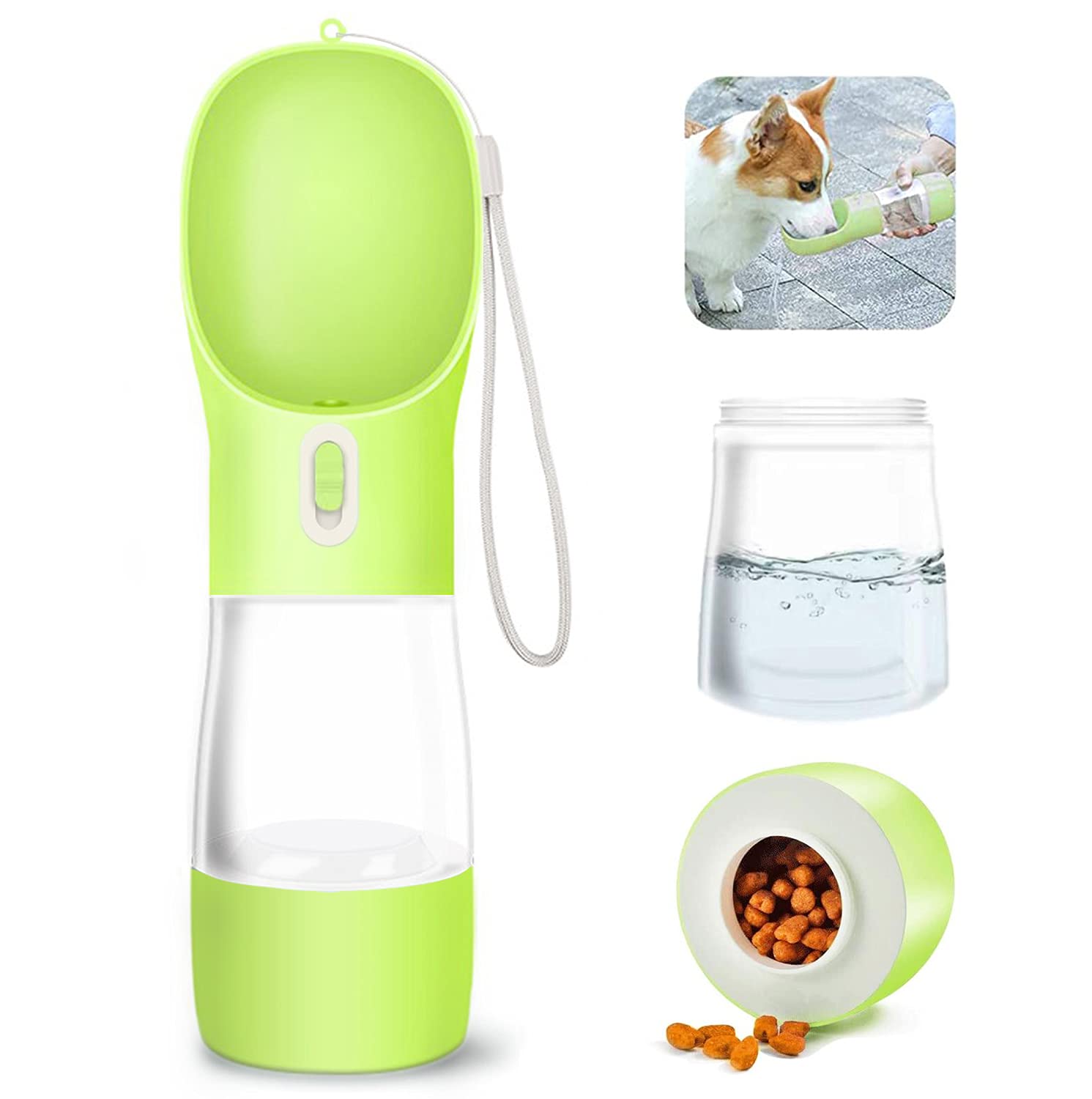 WR WPAIER 2 in 1 Dog Water Bottle, Water and Food Bottle Pet Cat Travel Water Bottle Portable Travel Water Bottle Water Dispenser for On the Go Outdoor (Green)