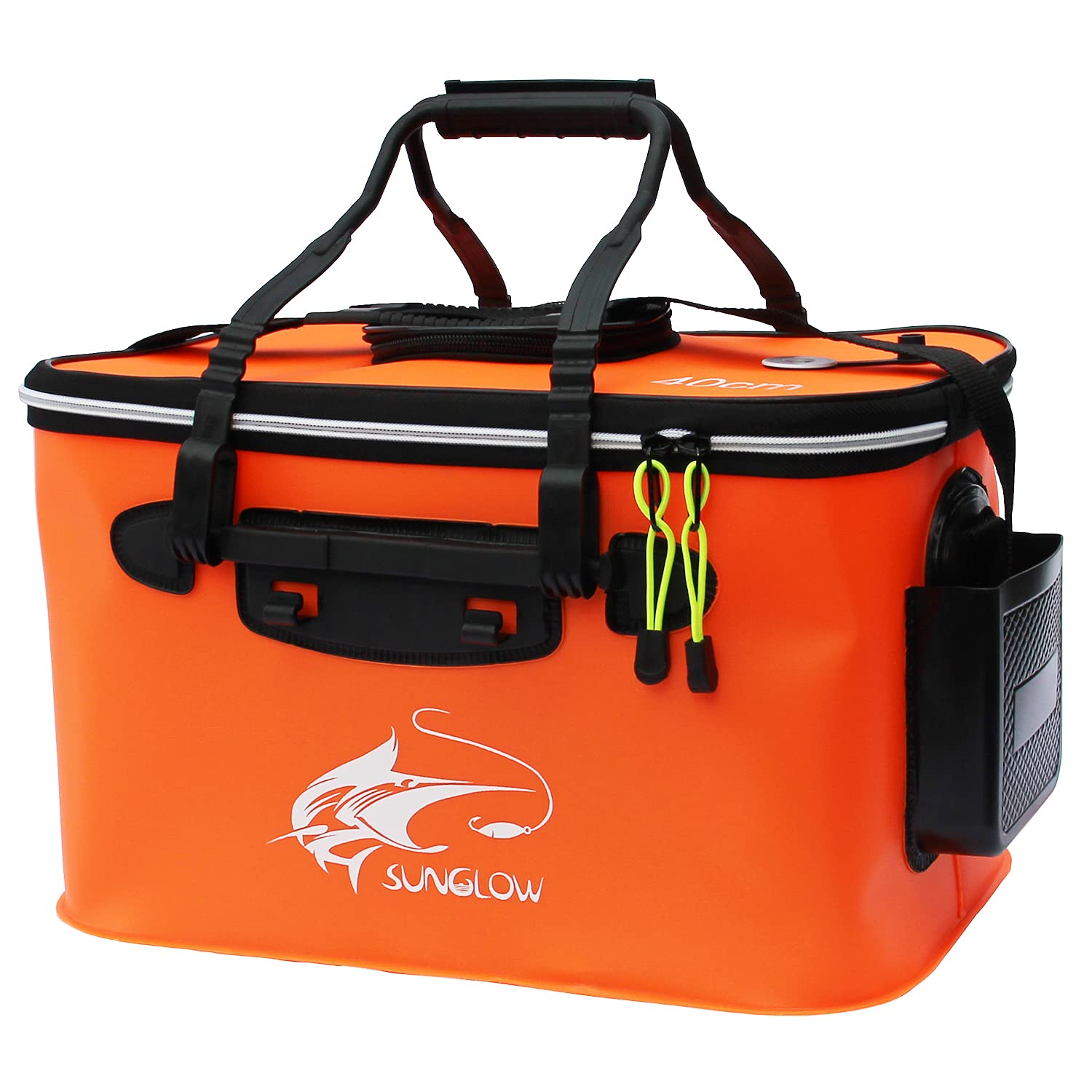 Fishing Bucket, Portable Foldable Fishing Bait Bucket, Multifunctional Container for Live Fishing Lures, Outdoor Camping EVA Fishing Bag and Fish Protection Bucket (Orange, 23L)