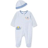 Little Me Baby Boy Clothes 2-Piece Baby Sleeper and Cap Set, 100% Cotton Footies Baby Essentials, Preemie to 9 months