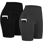 Fengbay 2 Pack 8" /5" Biker Shorts for Women with Pockets, High Waist Workout Shorts for Women Compression Yoga Shorts
