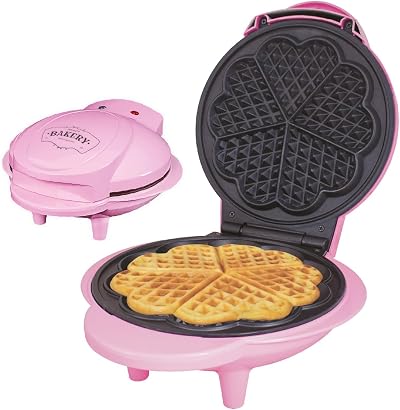 Global Gizmos Heart Shaped Waffle Maker 1000W Non-Stick 25x22 Pink