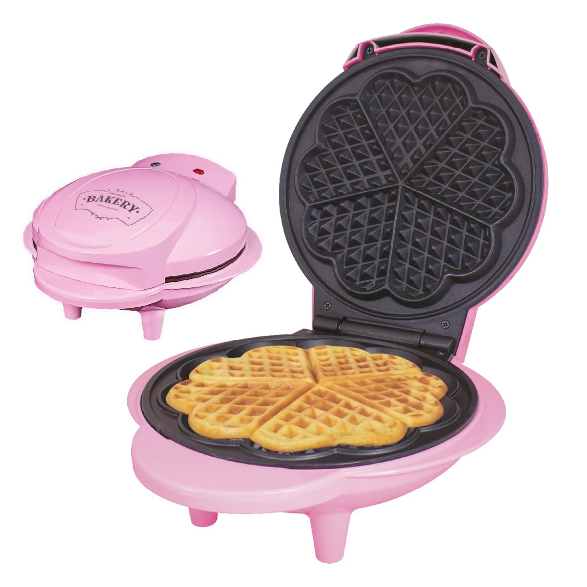 Global Gizmos 35570 Heart Shaped Waffle Maker / 1000W / Unique Thermostatic Design/Non-Stick Plates/Easy Clean / 25cm x 22cm / Pink Colour