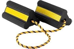BYERNAUTO Heavy Duty Wheel Chocks - Wheel Stoppers for Trailer Travel Trailers RV Aircraft Car Camper Truck, Non Slip Rubber Wheel Block with Nylon Rope Yellow Reflective Tape（1 Pair）