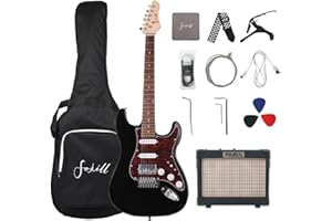 Fojill HSS Pickup 39 Inch Full Size Electric Guitar Kit Set Beginner Starter Combo Package Bundle 10W Battery Power Bluetooth Amplifier Amp Bag,Picks, Cable, Strap, Extra Strings