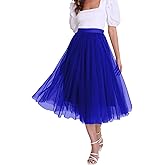 Women’s Tulle Skirts Midi Elastic High Waist Pleated Mesh Flowy A-Line Party Long Tutu Skirts…